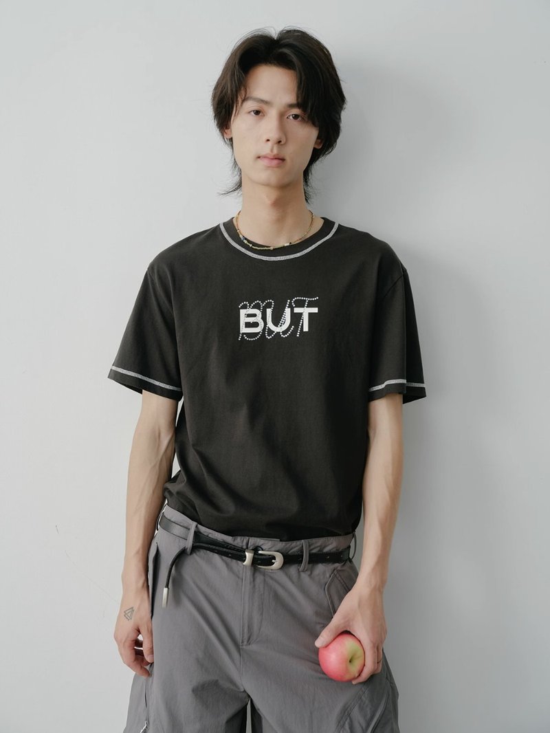 BUT 重磅字母印花烫钻短袖T恤 - 男装上衣/T 恤 - 其他材质 咖啡色