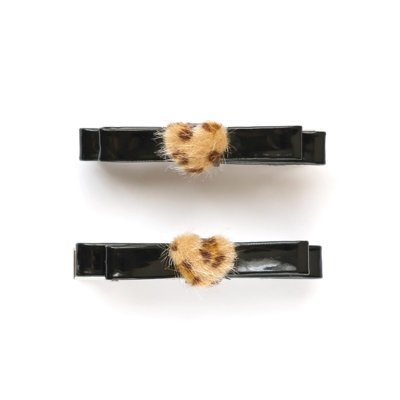 KDNP Leopard Heart Hair Clip Set (2PCS) - 发饰 - 其他人造纤维 黑色