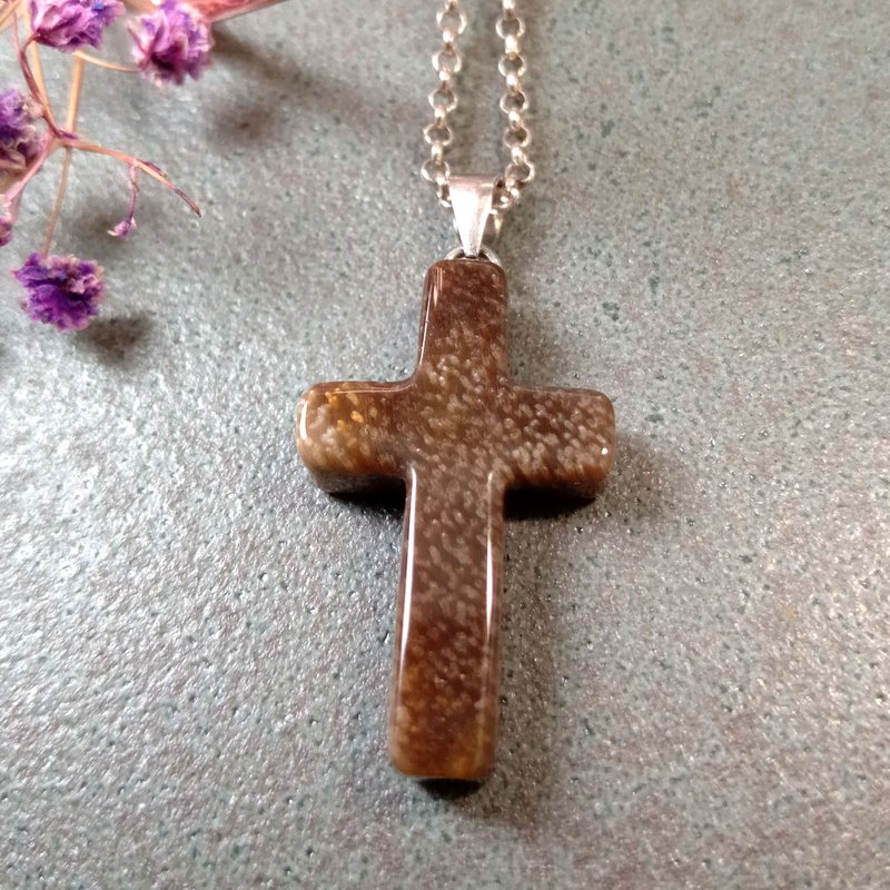 玉坠 造型玉坠-十字架 木化玉/简单好搭配 - 项链 - 玉石 咖啡色