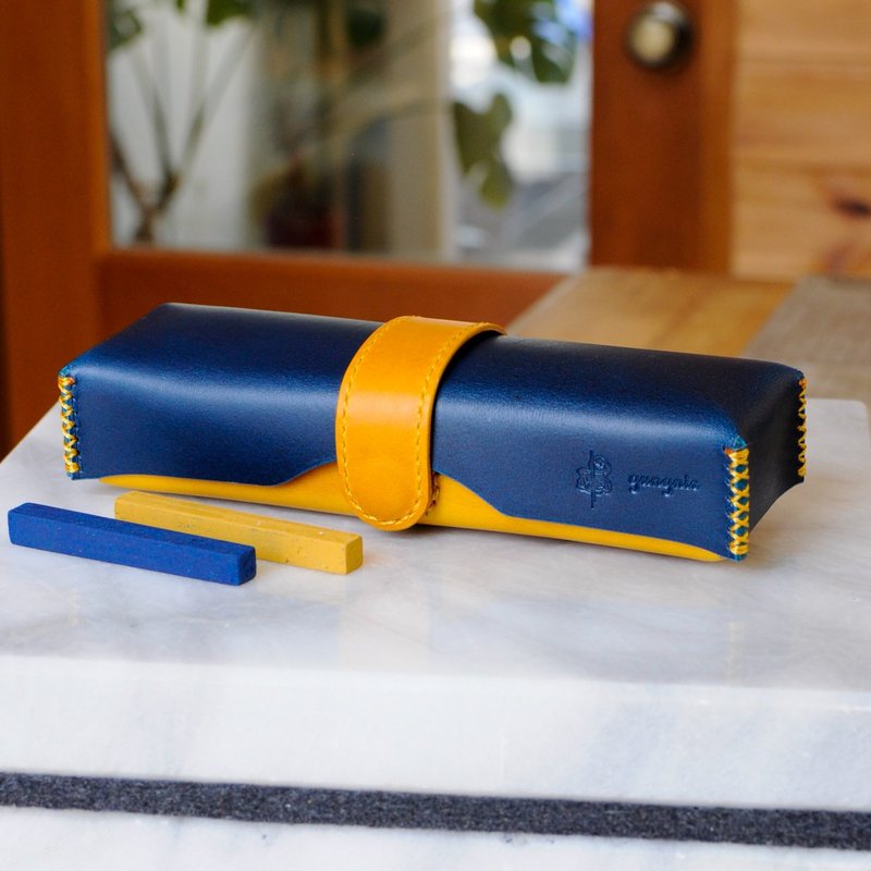 Box type pen holder No.2 Buttero - 铅笔盒/笔袋 - 真皮 蓝色