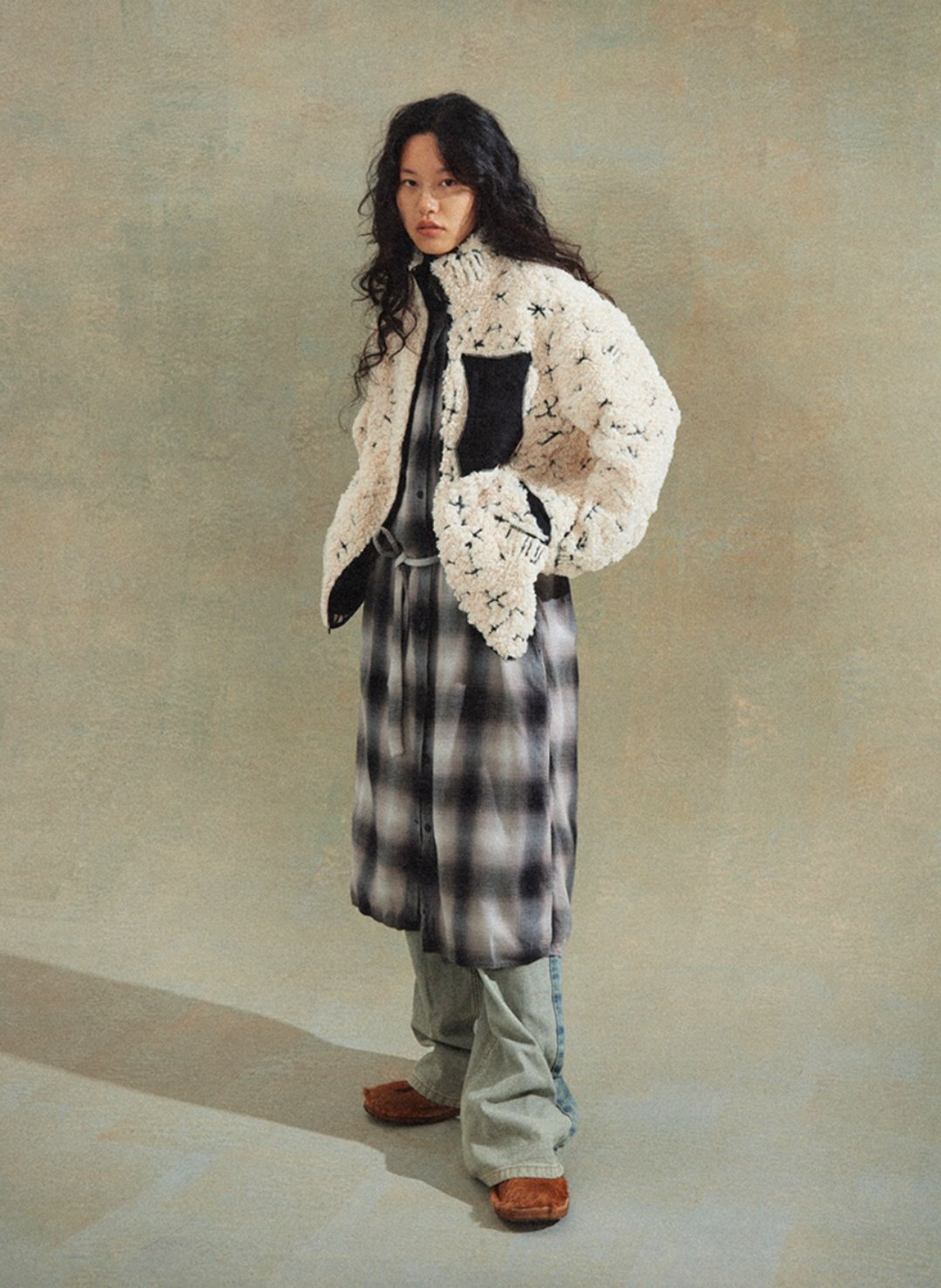Crazy Lamb Coat 羊羔绒乱针绣外套 夹克 - 男装外套 - 其他材质 白色