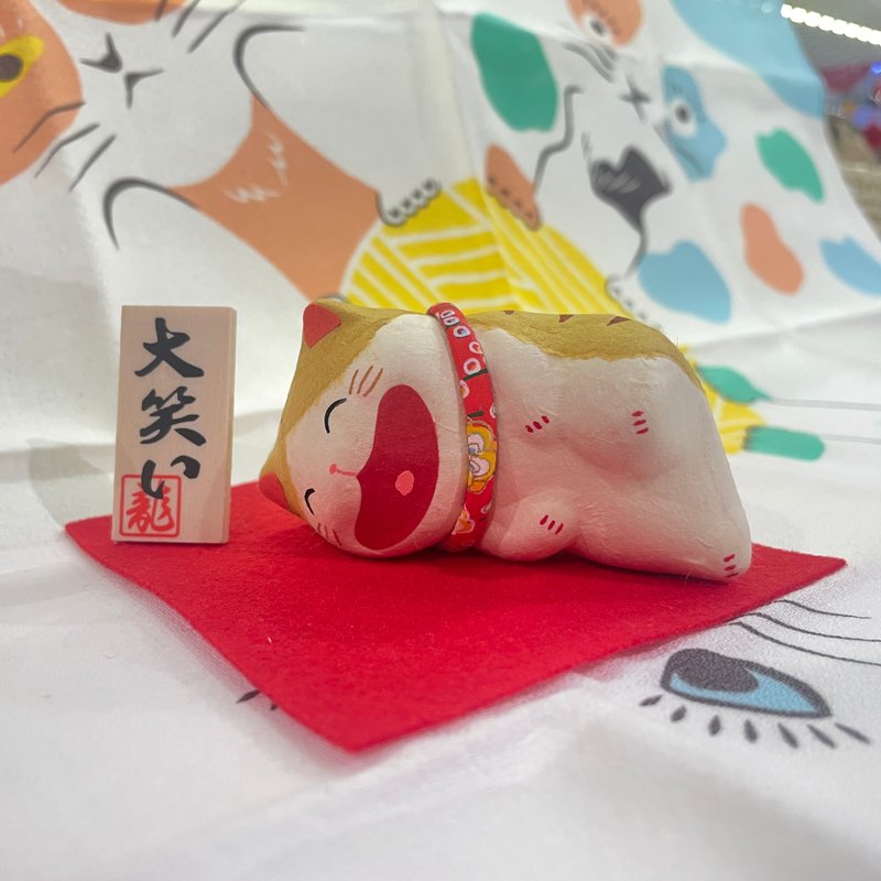 京都手作摆饰-大笑猫(倒)虎斑 - 摆饰 - 其他材质 