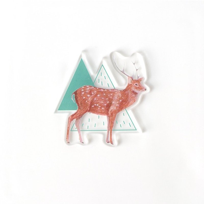 NoMatch不合设计透明森系几何梅花鹿森林印花插画亚克力胸针 - 胸针 - 压克力 