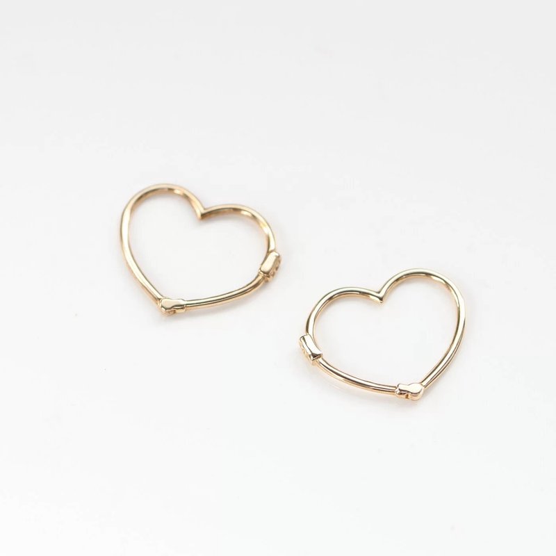 14K Small Love Heart Earring 小爱心耳扣耳环(内径14mm) - 耳环/耳夹 - 贵金属 金色