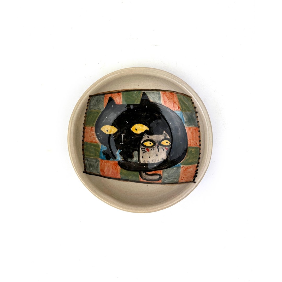 Nice Little Clay 小圆盘 可爱猫 0302S-33 - 浅碟/小碟子 - 陶 白色