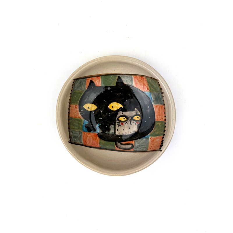 Nice Little Clay 小圆盘 可爱猫 0302S-33 - 浅碟/小碟子 - 陶 白色