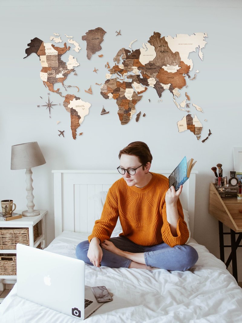 Wall Decor, Christmas Gift, Home Decor, World Map, 3D Printed Map, Wedding Gift - 墙贴/壁贴 - 木头 