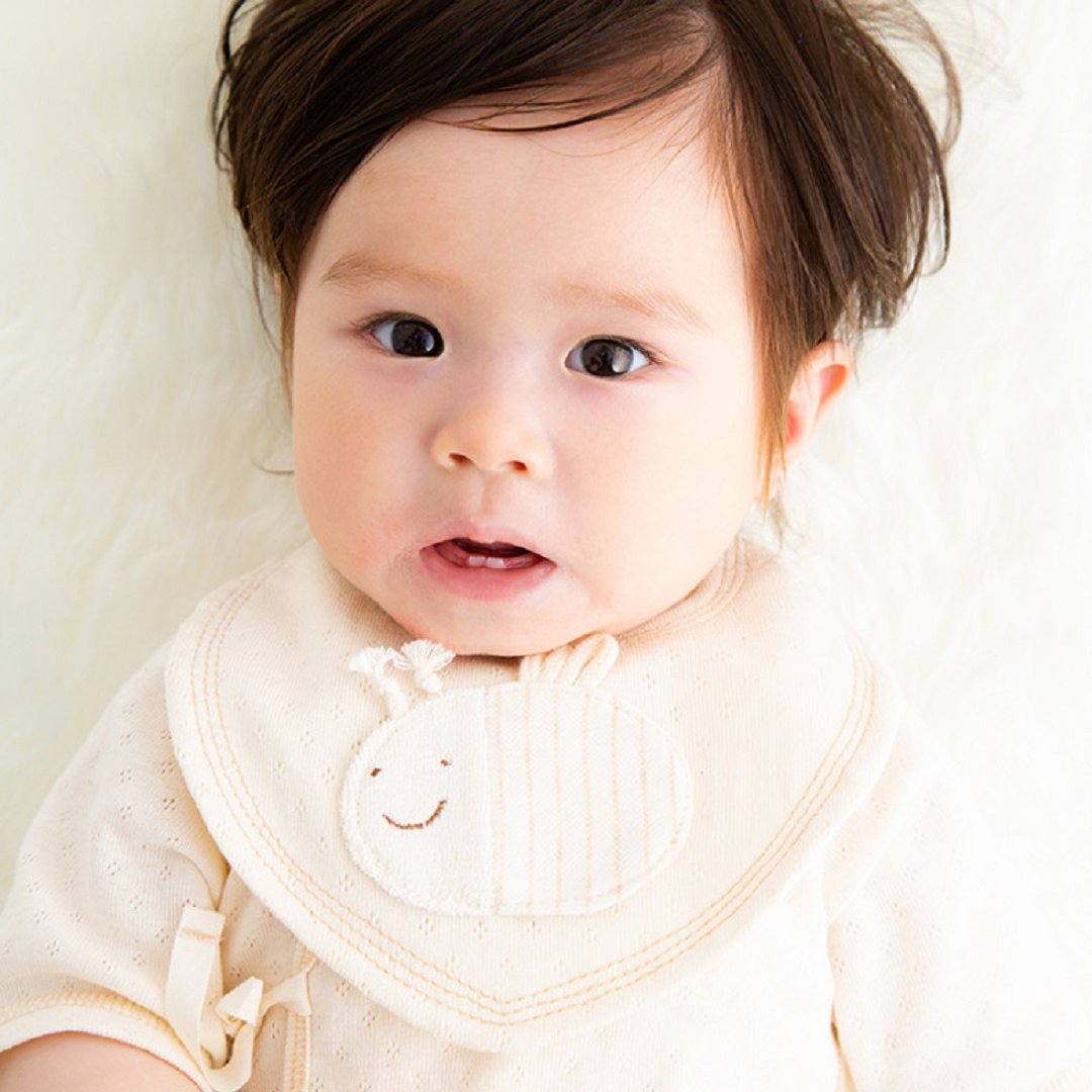 Y-1220 Bee Bib 100% Organic Cotton Bee Made in Japan - 围嘴/口水巾 - 棉．麻 白色