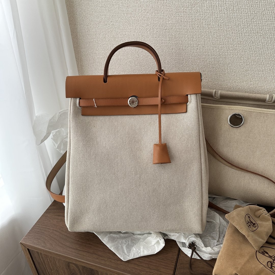 HERMÈS 爱马仕 Herbag 后背包 - 后背包/双肩包 - 棉 咖啡色