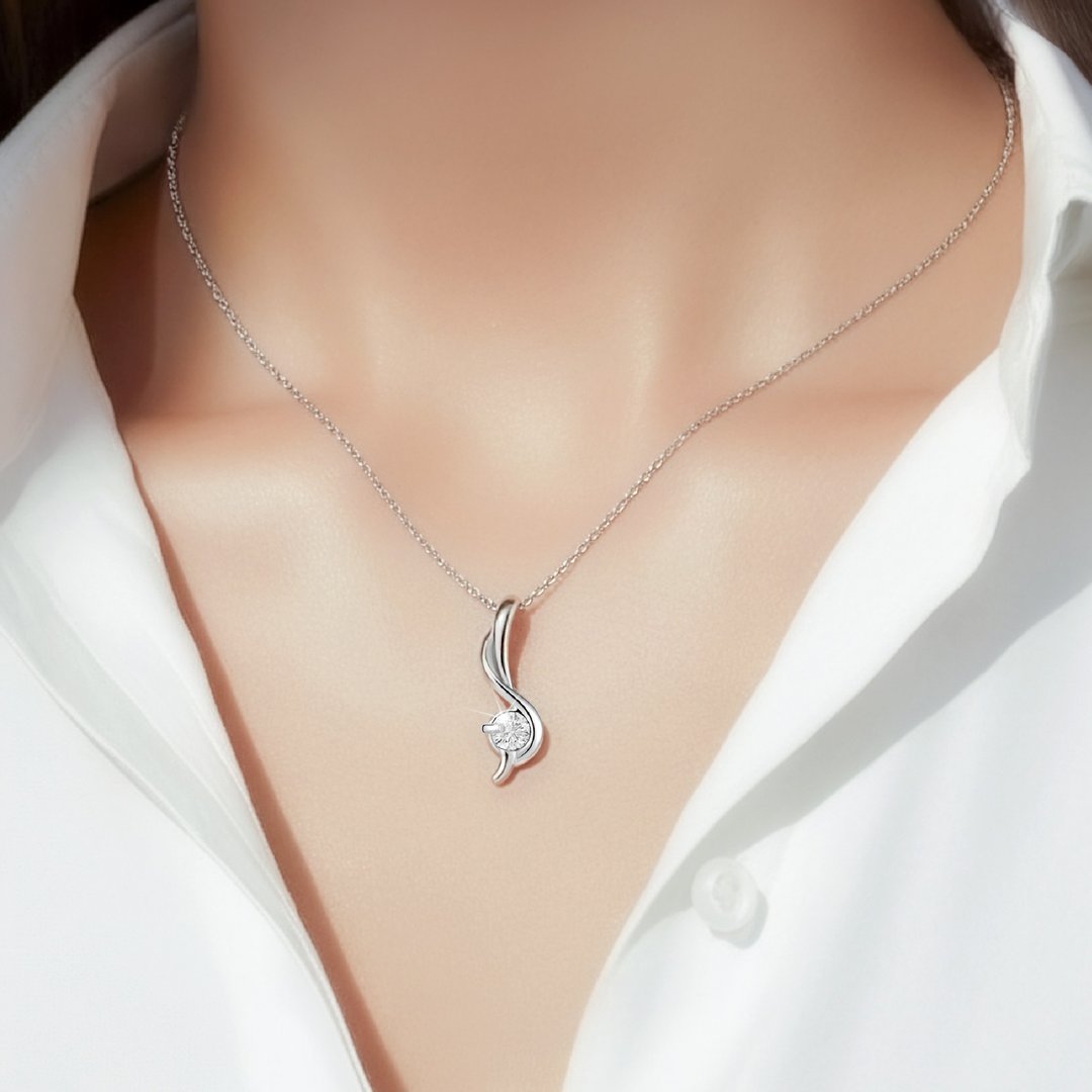【极简项链系列】优雅-正白K X 白水晶 - 项链 - 水晶 银色
