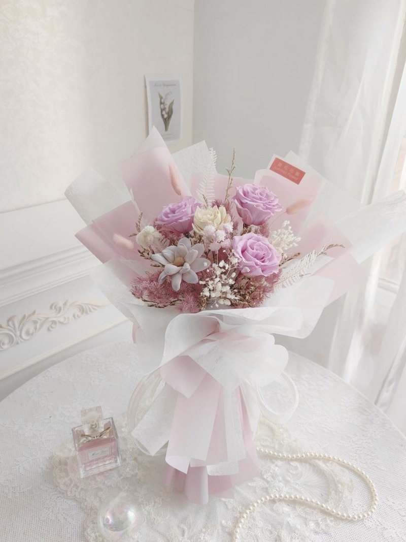 浪漫紫永生玫瑰花束 - 干燥花/捧花 - 植物．花 紫色