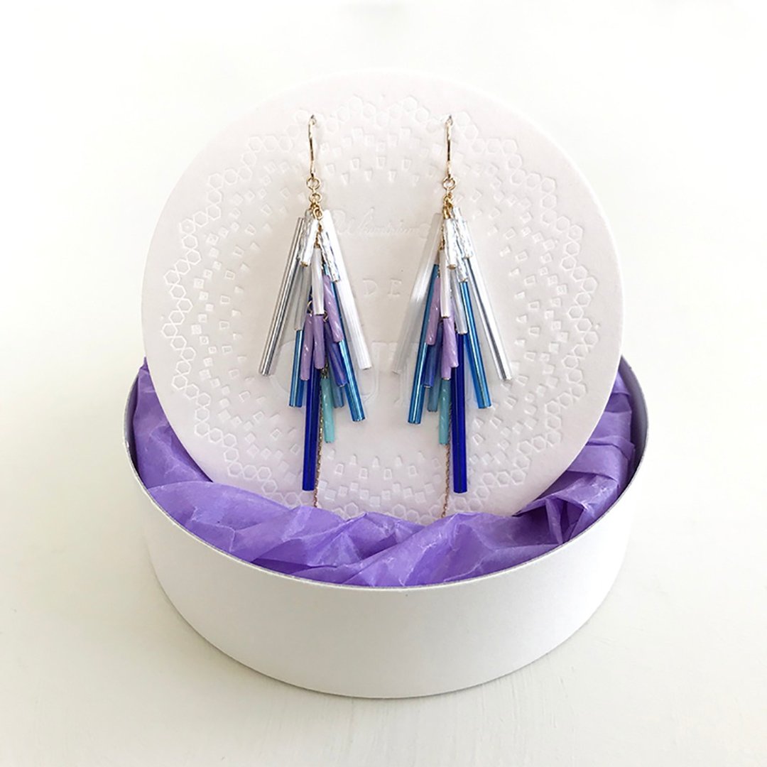 14KGF: Flash Motion -I Earrings #BL -Earrings/ Clip-On - 耳环/耳夹 - 玻璃 蓝色