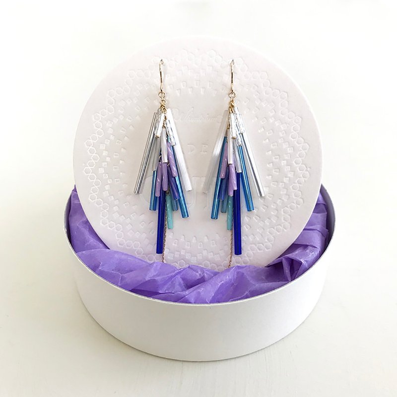 14KGF: Flash Motion -I Earrings #BL -Earrings/ Clip-On - 耳环/耳夹 - 玻璃 蓝色