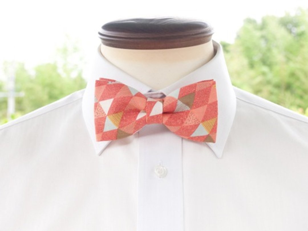 TATAN Sankaku bow tie (autumn leaves) - 领结/领巾 - 棉 橘色