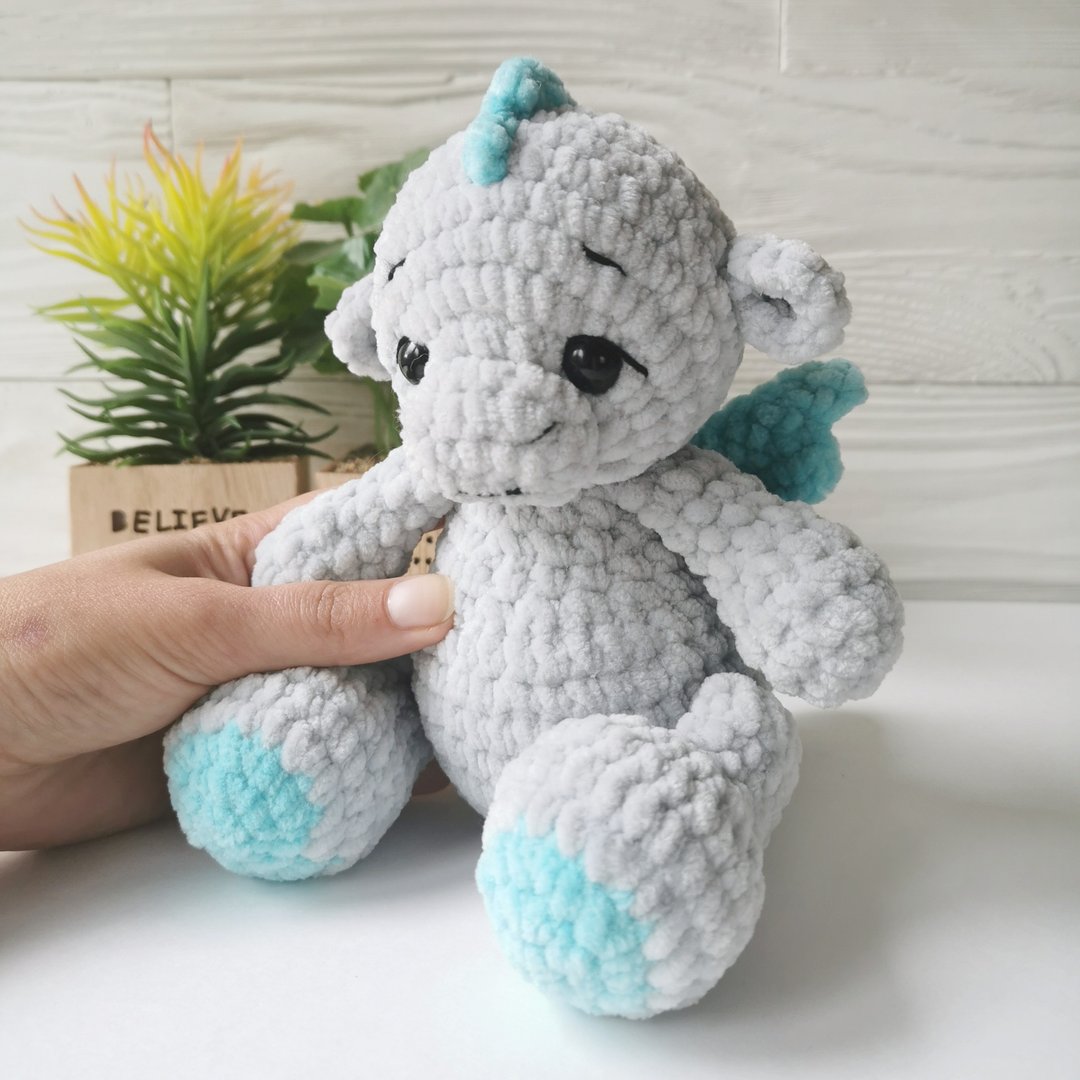 Crochet dragon, Dragon plush stuffed toy, Cute dragon baby shower gift - 玩具/玩偶 - 聚酯纤维 