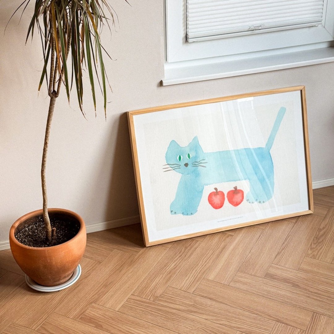 韩国插画品牌 little room - 蓝色猫咪 A3 尺寸海报 - 海报/装饰画/版画 - 纸 蓝色