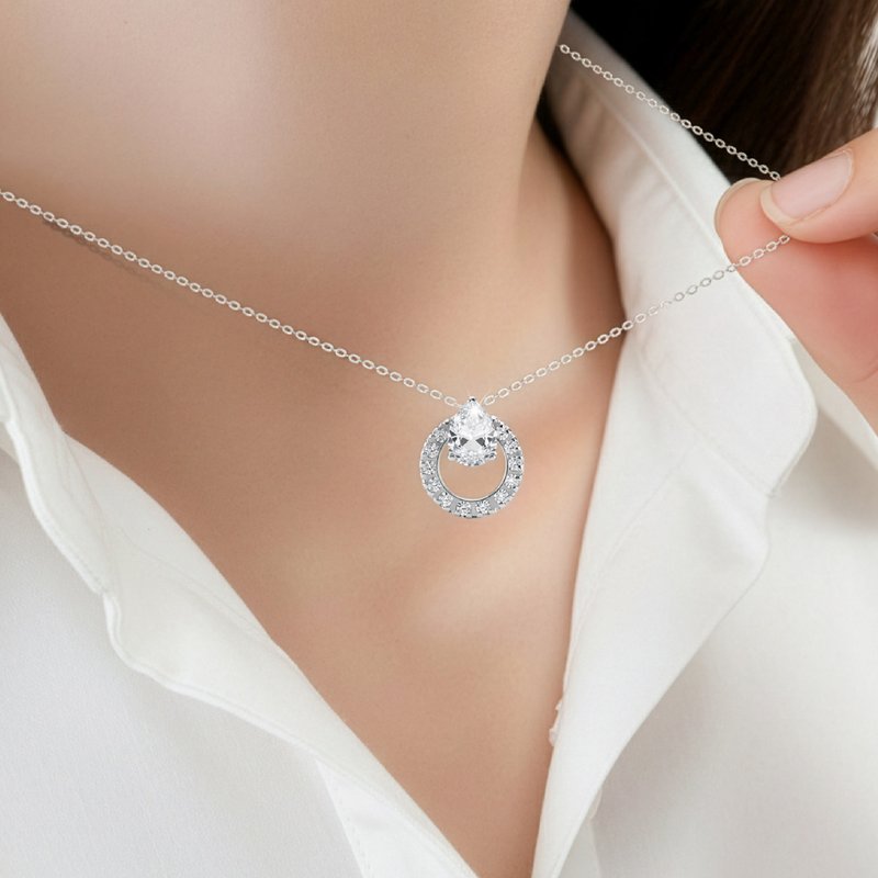 【极简项链系列】圆满 正白K X 白水晶 - 项链 - 水晶 银色