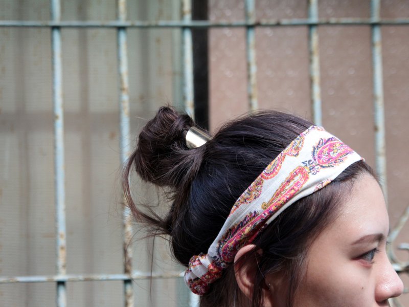 橘色宫廷 / 手工 松紧发带 - 发饰 - 棉．麻 橘色