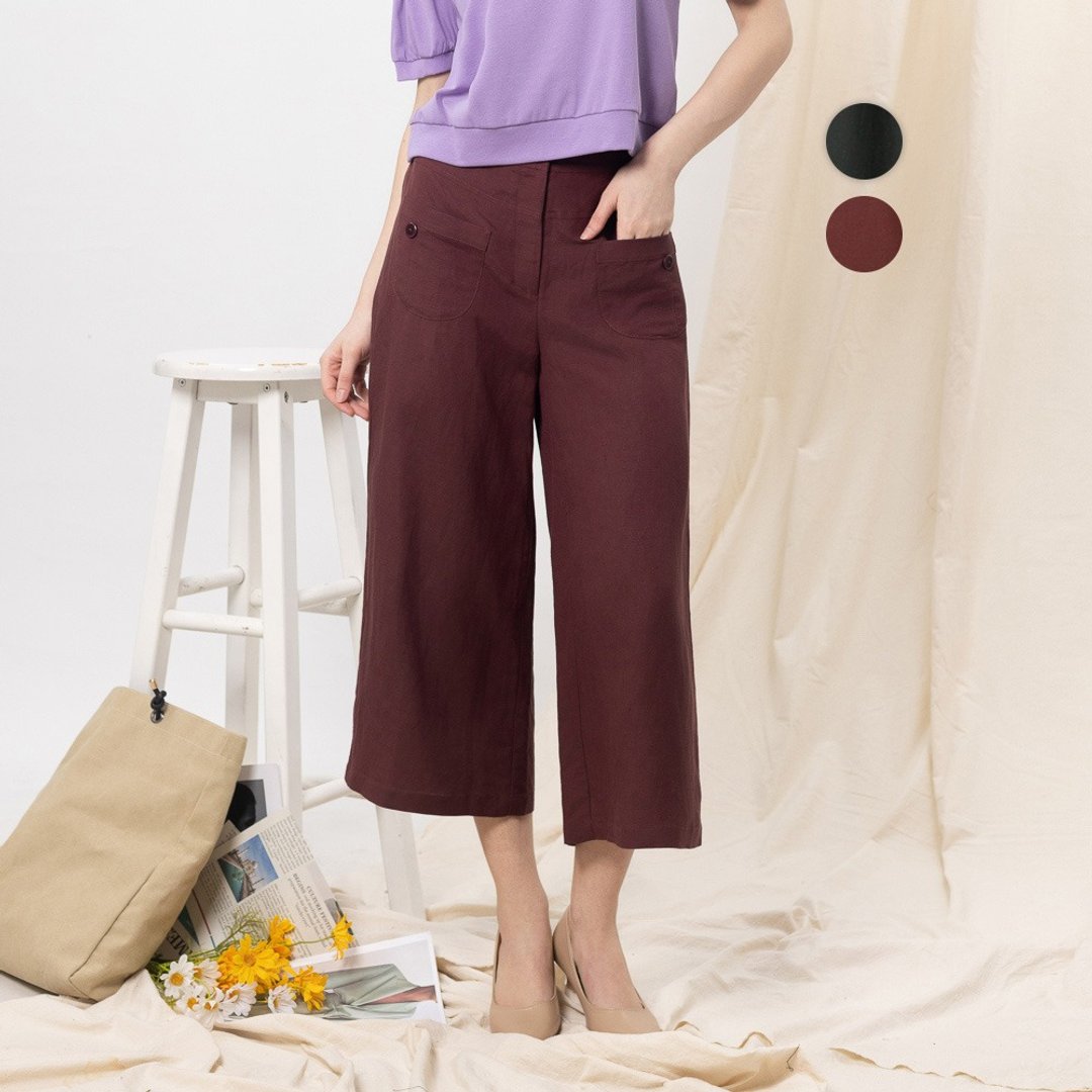 【MEDUSA】率性小口袋棉麻混纺休闲长裤 - 2色(M-XL) | 休闲长裤 - 女装长裤 - 棉 咖啡色