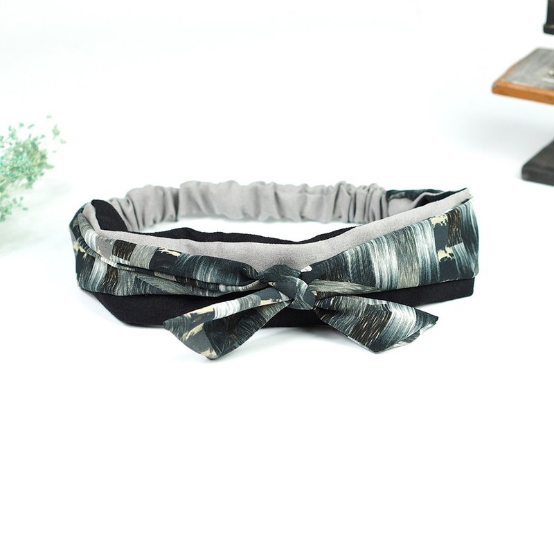 小牛村 弹性发带 多造型绑带 百搭 黑银灰【渐层刷纹】AB-48 - 发饰 - 棉．麻 黑色