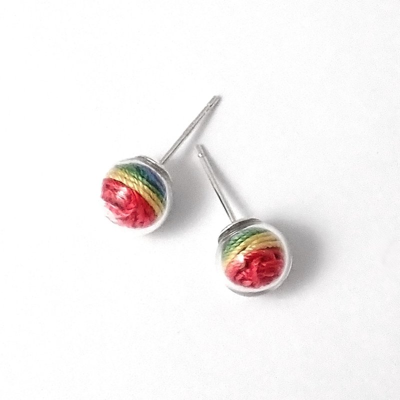 限量 - 小彩虹绣线玻璃泡泡球925纯银耳针耳环8mm - 耳环/耳夹 - 其他材质 多色