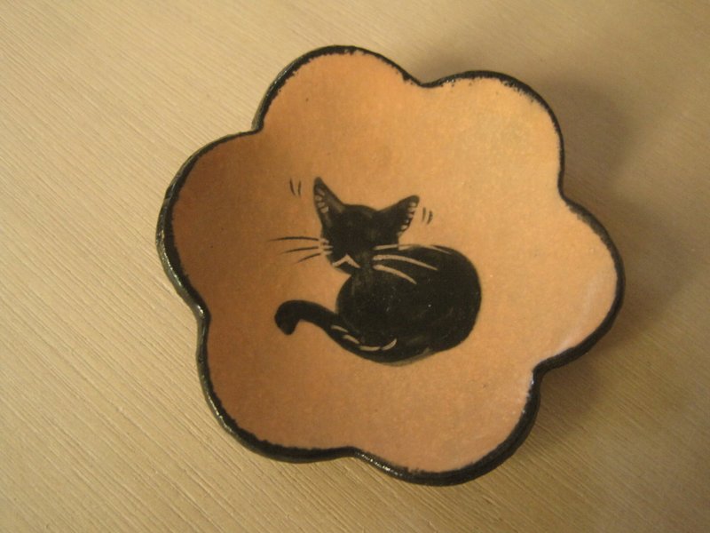 DoDo手作 悄悄话.动物剪影系列-猫花碟(粉橘色).现货*1 - 浅碟/小碟子 - 瓷 橘色