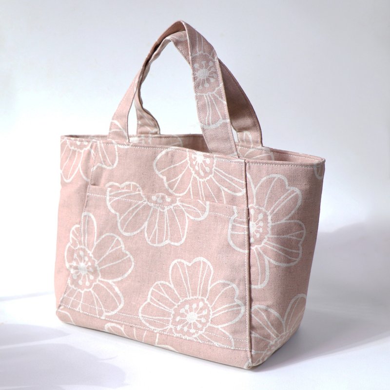 【MY HANDMADE 】日系藕粉花朵提袋 l 日本棉布 l 手工 - 手提包/手提袋 - 棉．麻 
