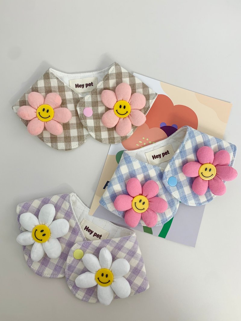 格子太阳花风格 宠物口水巾 围兜 定制款 - 衣/帽 - 棉．麻 白色