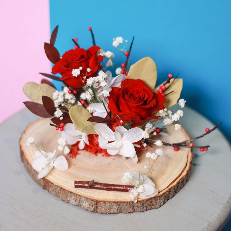 木底质感名片座 开幕小礼 桌上摆饰 办公室疗愈小物 - 名片架/名片座 - 植物．花 红色