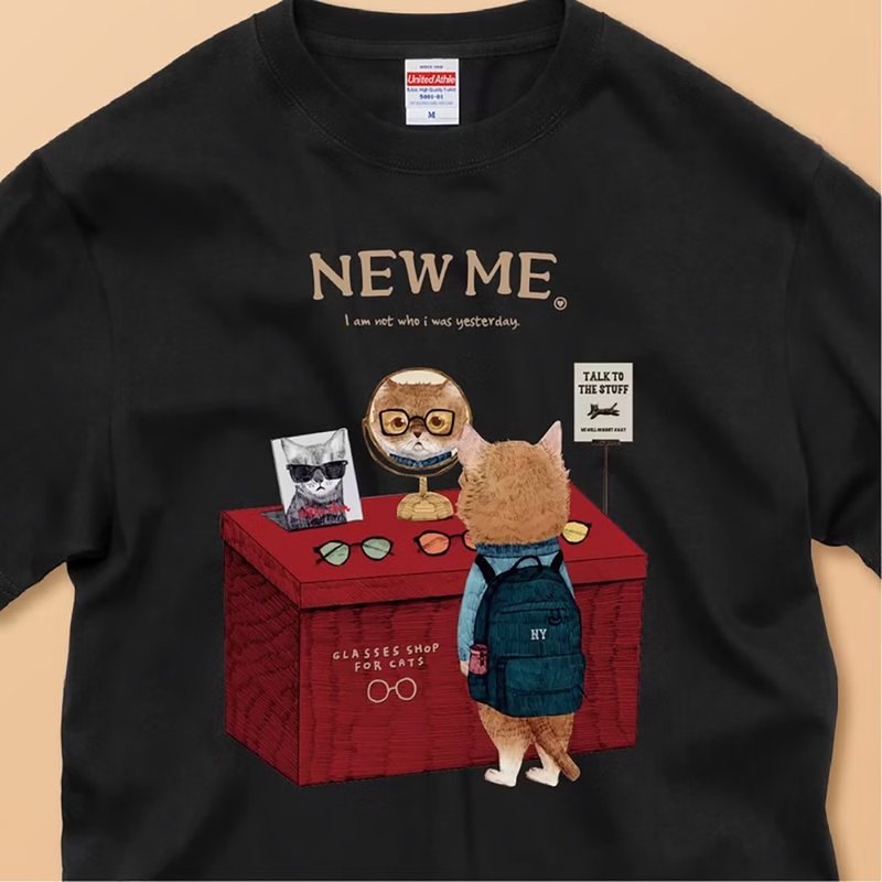 NEW ME 猫咪来到眼镜行 / 安心品质/经典纯棉T恤 - 女装 T 恤 - 棉．麻 白色