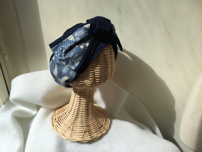 蓝花园彩色花-日式绑带发带ヘアバンド - 发带/发箍 - 棉．麻 