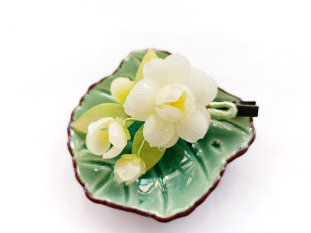 栀子香韵 鹅黄白色栀子花热缩花发夹饰品配件发饰 - 发饰 - 其他材质 白色