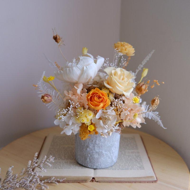 【永生花盆花】永生花/居家装饰/开幕/新居/贺礼/送礼/橘黄朝气款 - 干燥花/捧花 - 植物．花 橘色
