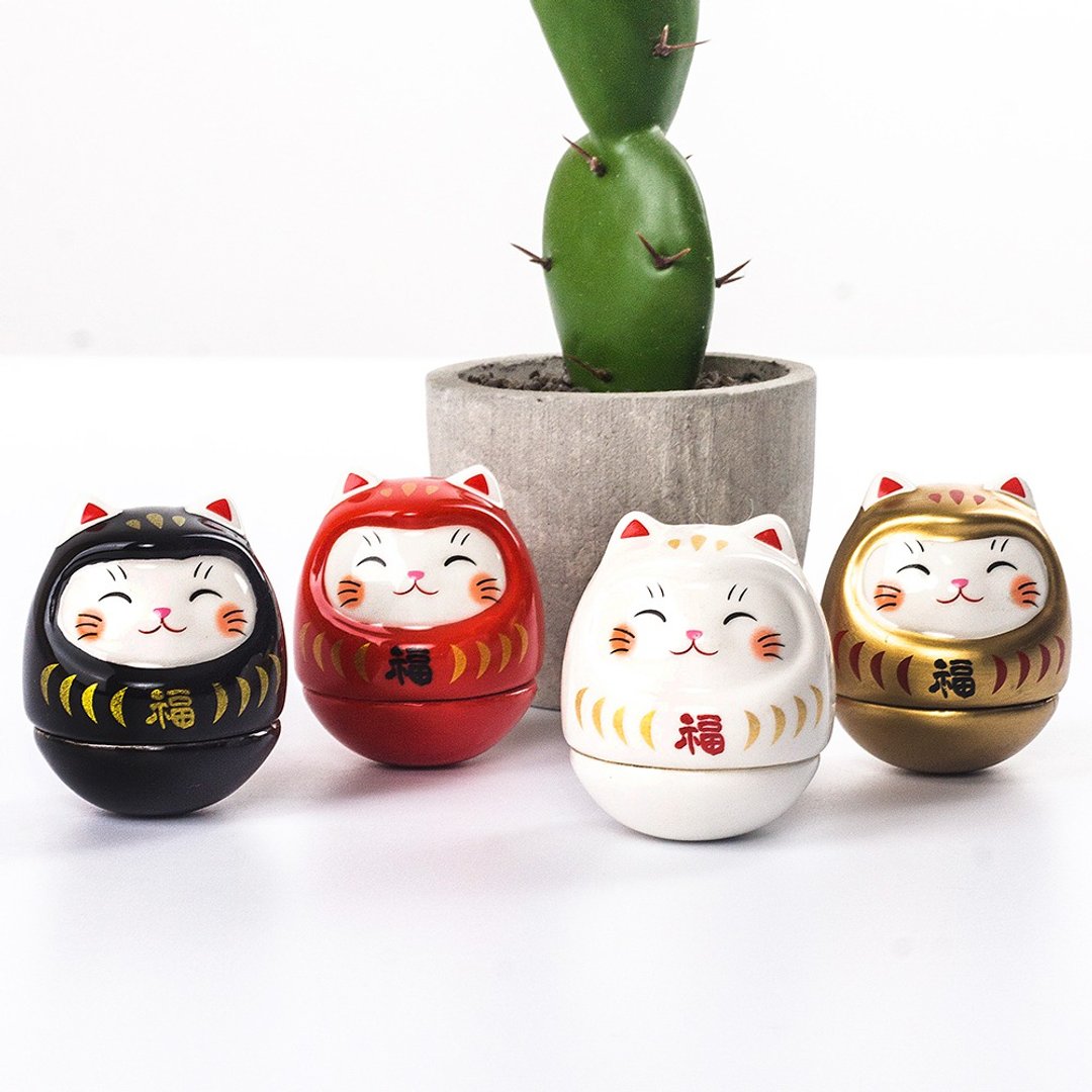 日本药师窑达摩招财猫不倒翁小摆件桌面创意可爱生日礼物日式陶瓷 - 摆饰 - 陶 