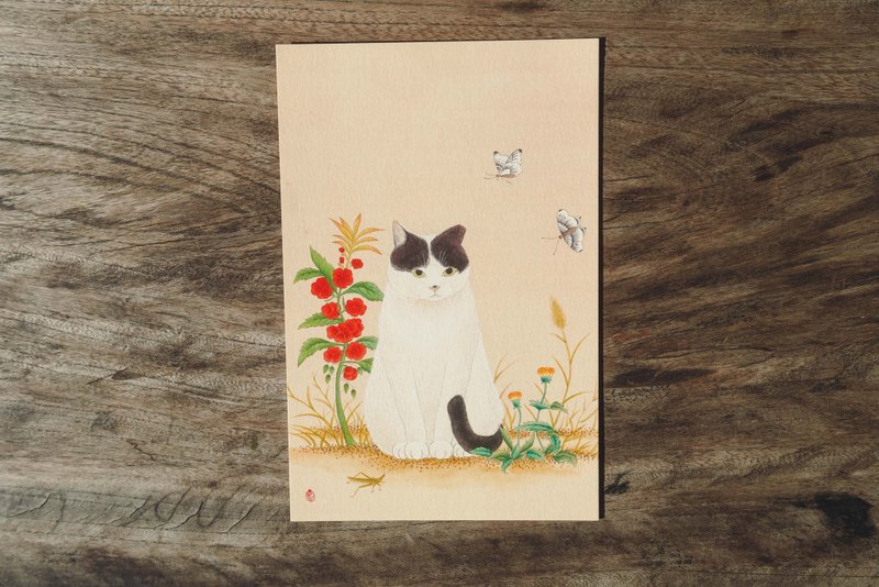 猫与他的花园和小生物们。韩国艺术家猫咪明信片 - 卡片/明信片 - 纸 