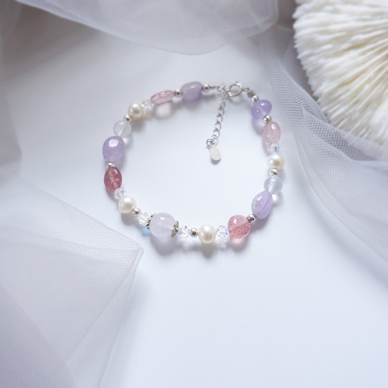 维纳斯的祝福 粉晶 薰衣草紫水晶 淡水珍珠 925纯银 手链 - 手链/手环 - 水晶 银色
