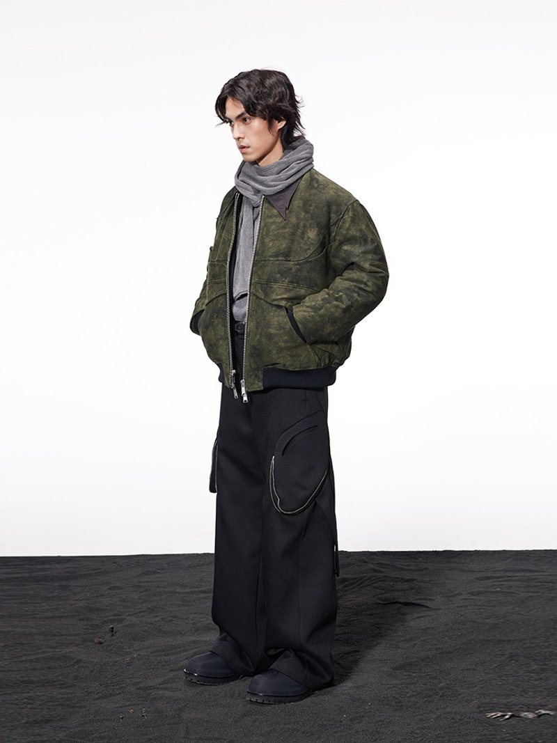 【双头蛇】脏染双面穿尼龙/拼接结构羽绒棉服 - 男装外套 - 棉．麻 绿色