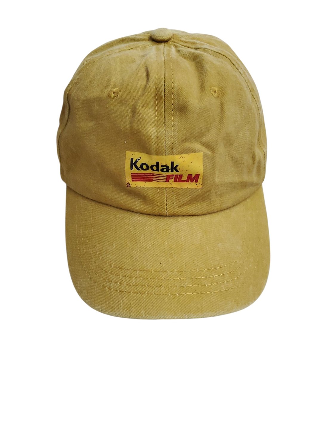 有礼貌穿搭 kodak film 水洗 刷旧 芥末黄 老帽 棒球帽 - 帽子 - 棉 黄色