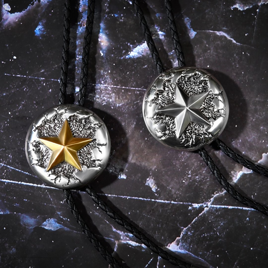 STAR系列 五角星 保罗领带 Bolo Tie 真皮领绳 皮革项链 长项链 - 领带/领带夹 - 真皮 银色