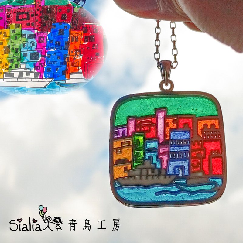 亲子珠宝 把小孩的涂鸦变成纯银首饰 平面珐琅 - 项链 - 纯银 多色
