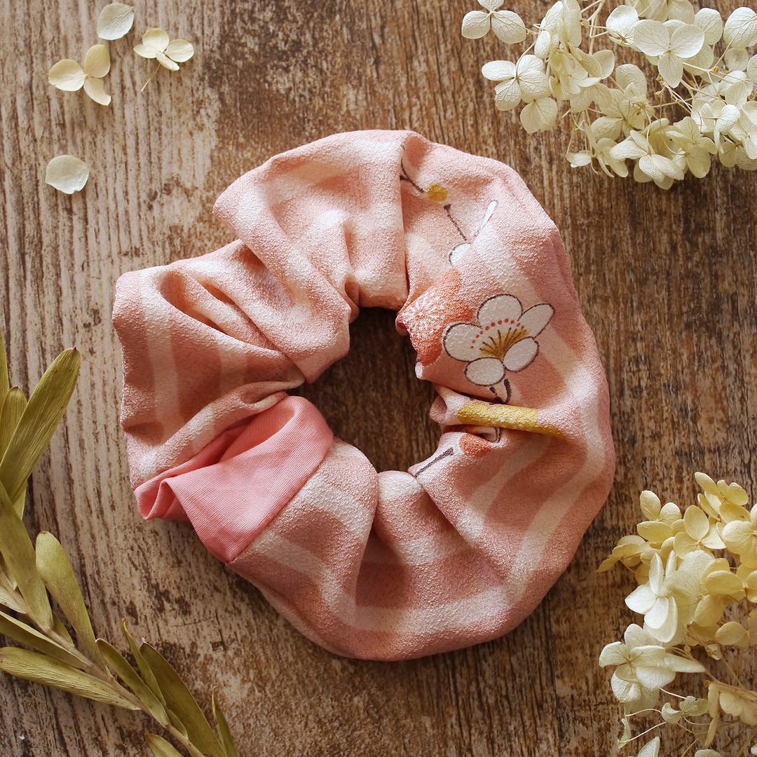 Scrunchie Happy Hair Ornament Kimono Umebun - 发饰 - 聚酯纤维 粉红色