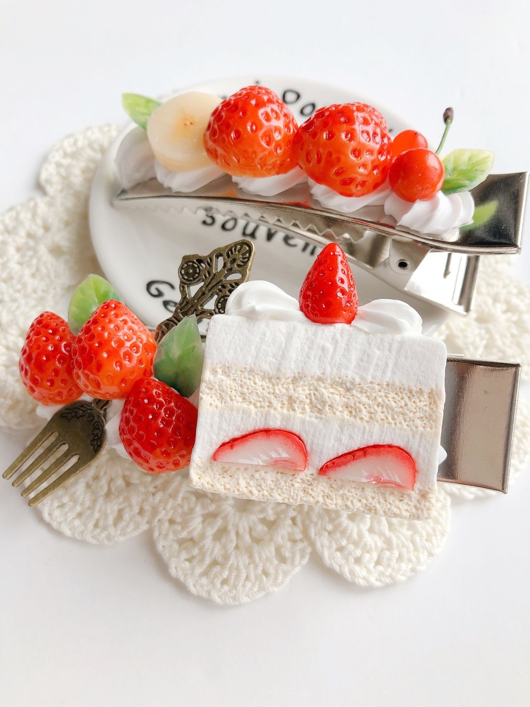 hair clip, hair accessory, fake sweets,fruit,fake food, food sample, present,swe - 发饰 - 粘土 银色
