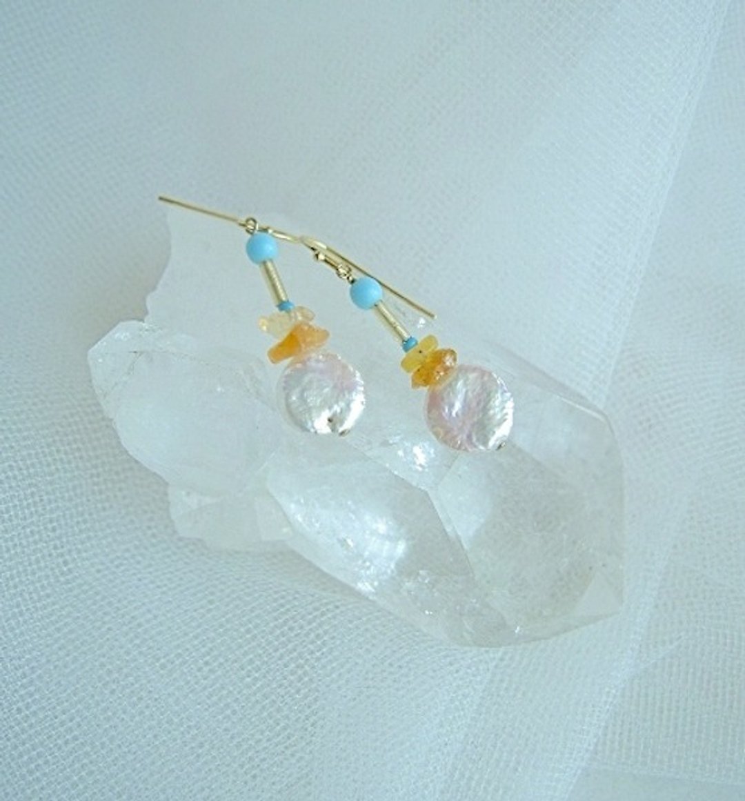 Composition earrings 8 - 耳环/耳夹 - 宝石 粉红色