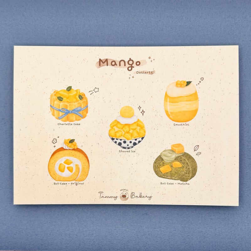 手绘明信片 芒果甜点 | 图鉴 万用卡 生日卡 食物 甜点 插画 水果 - 卡片/明信片 - 纸 多色