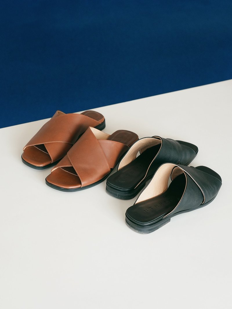 已绝版交叉穆勒拖鞋 - 黑 - 男女凉鞋 - 真皮 黑色