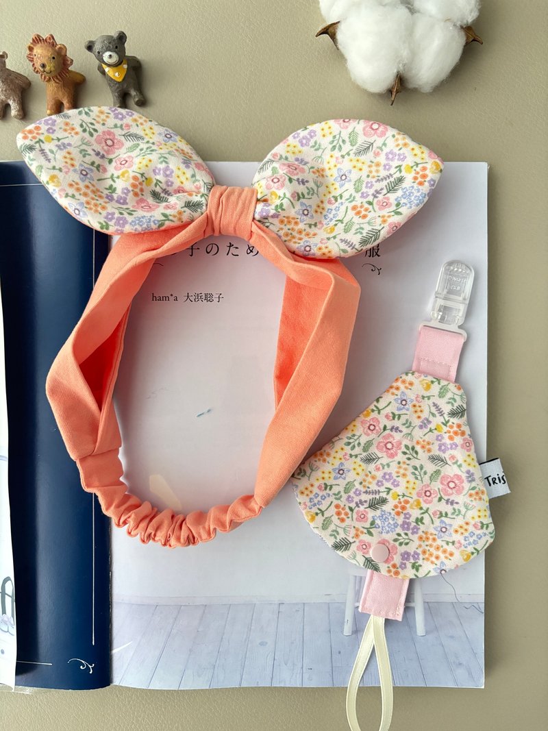 缤纷小花朵  蝴蝶发饰 蝴蝶发带 新生儿弥月礼 - 满月礼盒 - 棉．麻 粉红色