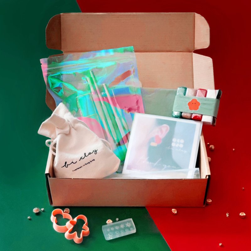 圣诞姜饼人雪人软陶饰物套装/自制耳饰发夹/DIY材料包 - 其他 - 粘土 多色