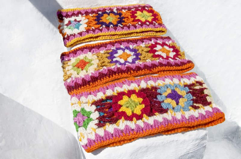 手工纯羊毛编织发带/编织缤纷发带/钩织发饰/北欧花朵发带 -花朵 - 发饰 - 羊毛 多色