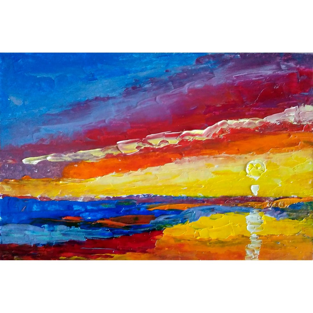 Sea Sunset Original Oil Painting, Abstract Seascape Wall Art, Mini Artwork, 手工油畫 - 海报/装饰画/版画 - 其他材质 多色