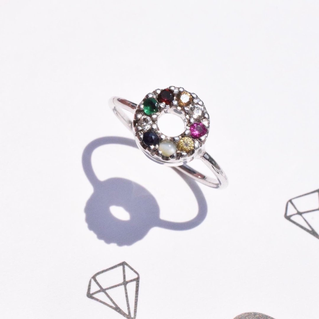 Nine gems ring can be rotated 9 luckygemstone ring #minim9luckygems #minimthedonut R569 - 戒指 - 纯银 